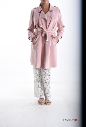 Suede Jacket with pockets with fabric belt - ph 5