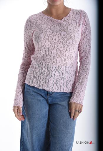 lace trim Long sleeved top