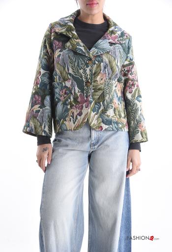 Floral long sleeve Cotton Jacket with buttons with lining with pockets