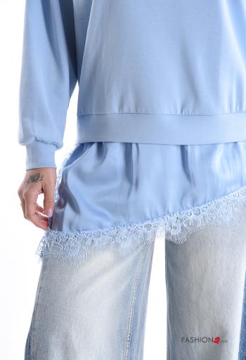 Sweatshirt gola redonda assimétrico manga comprida renda - ph 4
