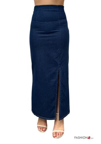 denim high waist Cotton Skirt with split