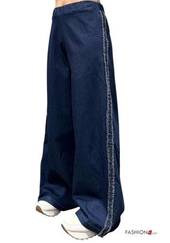 flared high waist Cotton Trousers with elastic