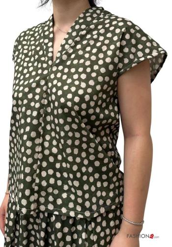 Blusa in Cotone maniche corte Fantasia pois scollo a V - ph 1