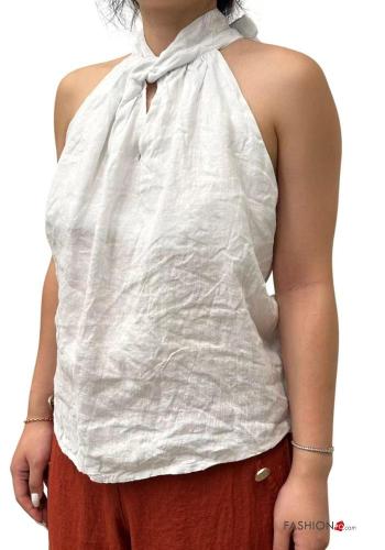 Top in Lino senza maniche con fiocco con nodo - ph 1