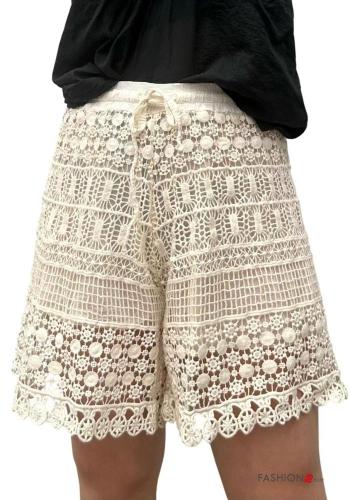 Bermuda in Cotone macramé uncinetto con fodera con elastico - ph 1