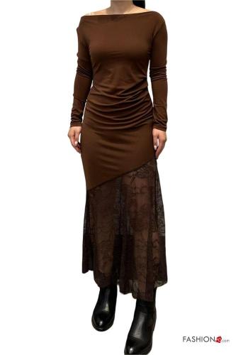 lace trim long sleeve Dress boat neckline - ph 1