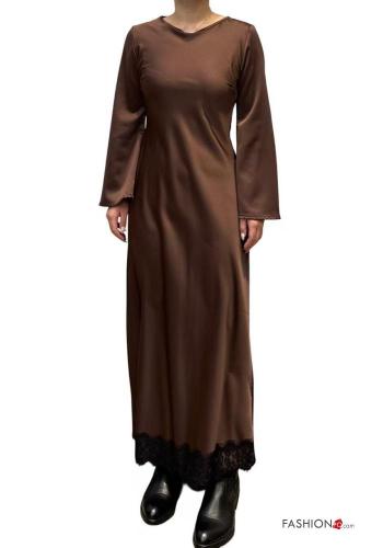 Abito pizzo girocollo lungo maniche lunghe raso