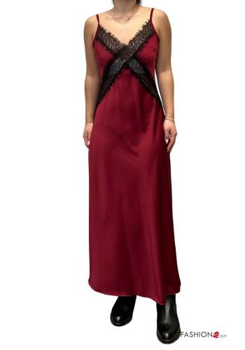 satin backless sleeveless lace trim Dress