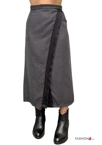 lace trim wrap high waist Skirt with zip - ph 1