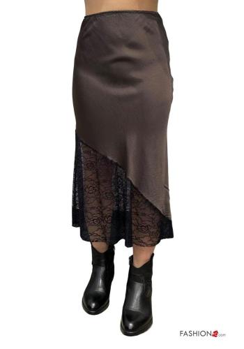 lace trim satin Skirt with elastic