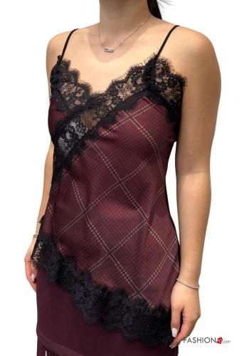 Graphic Print asymmetrical backless lace trim Top
