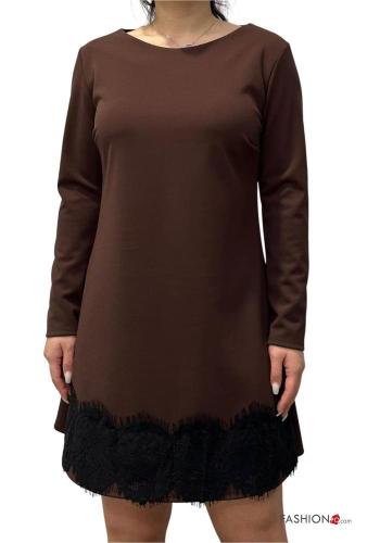 long sleeve crew neck lace trim Dress - ph 1