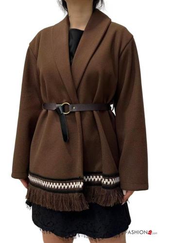 long sleeve Coat with belt with fringe - ph 1