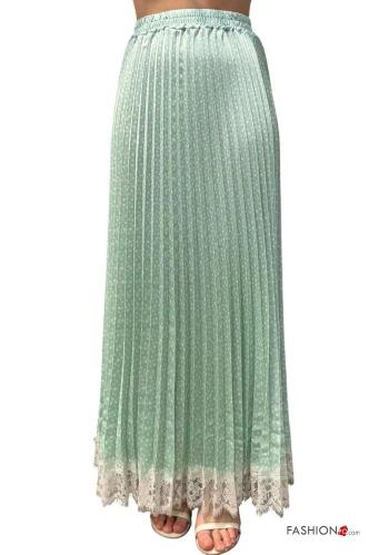 Polka-dot pleated lace trim Skirt with elastic
