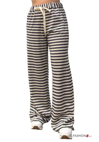 Striped wide leg Cotton Trousers with elastic