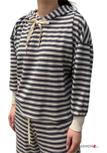 Striped long sleeve Cotton Sweatshirt with hood