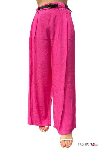 Calças wide leg com cinto com bolsos com elástico
