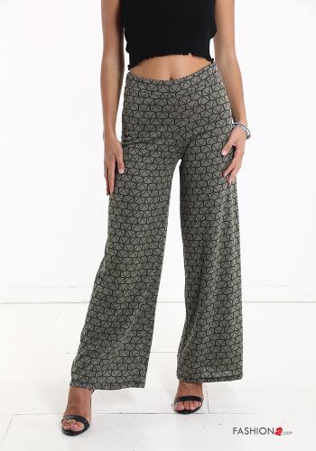 Geometric pattern wide leg Trousers with elastic