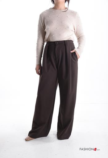 Calças wide leg com bolsos com botões com fecho - ph 5