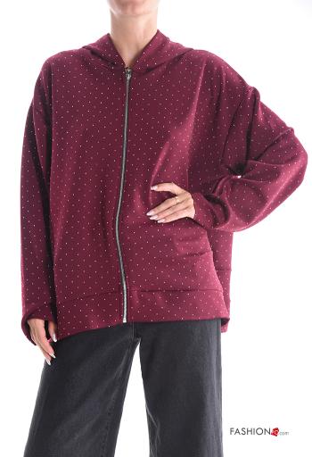 long sleeve Sweatshirt with zip with hood with rhinestones - ph 1