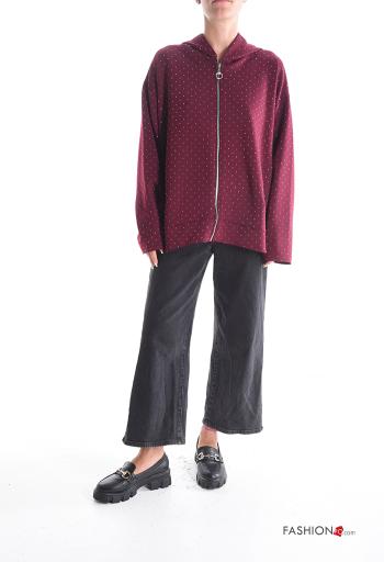 long sleeve Sweatshirt with zip with hood with rhinestones - ph 5