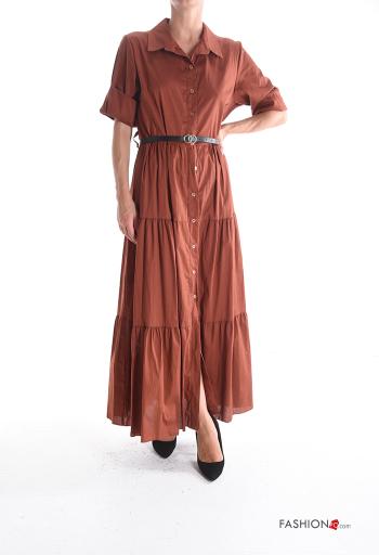 with collar Cotton Shirt dress with belt with buttons with flounces - ph 1