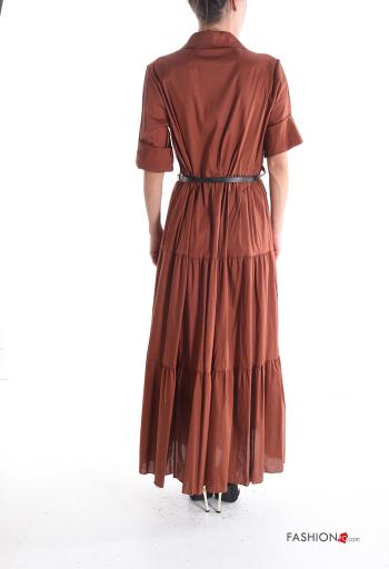 with collar Cotton Shirt dress with belt with buttons with flounces - ph 2