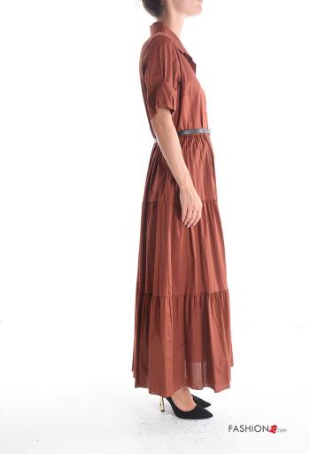 with collar Cotton Shirt dress with belt with buttons with flounces - ph 3