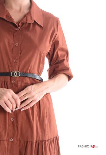 with collar Cotton Shirt dress with belt with buttons with flounces - ph 4