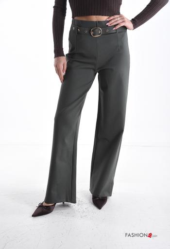 high waist Trousers with belt with elastic