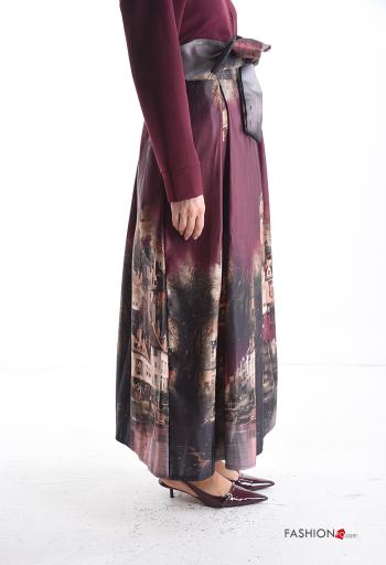 Places and countries print satin high waist Skirt with fabric belt - ph 3