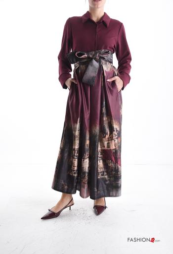 Places and countries print satin high waist Skirt with fabric belt - ph 5