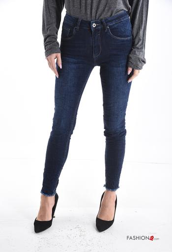 skinny Cotton Jeans with buttons with zip with pockets