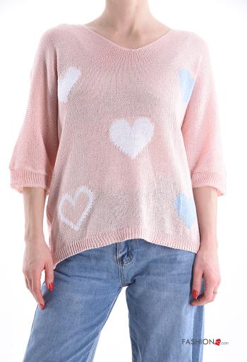Herzmuster lange ärmel Strickpullover mit V-Ausschnitt