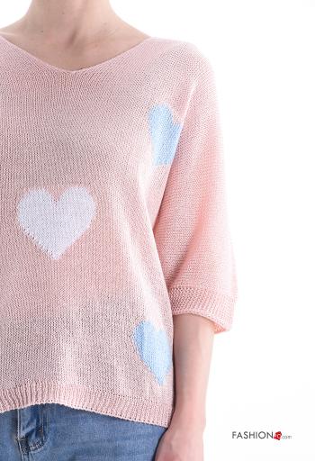 Jersey manga larga estampado de corazón con cuello en v - ph 4