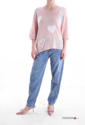 Jersey manga larga estampado de corazón con cuello en v - ph 5