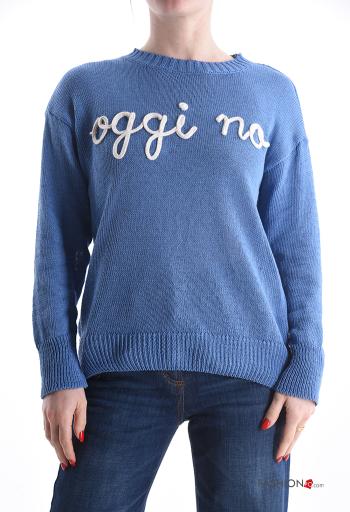 Maglione in Cotone maniche lunghe girocollo Fantasia scritta
