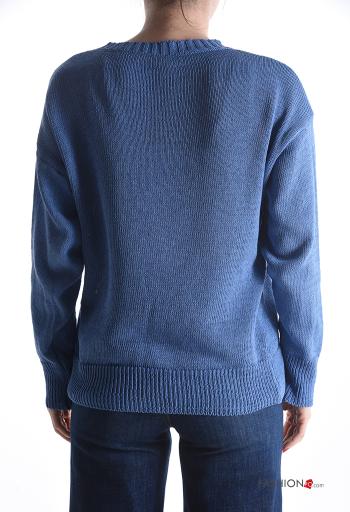 Maglione in Cotone maniche lunghe girocollo Fantasia scritta - ph 2