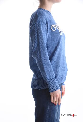 Maglione in Cotone maniche lunghe girocollo Fantasia scritta - ph 3