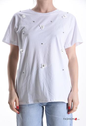 T-shirt in Cotone maniche corte girocollo con strass - ph 1