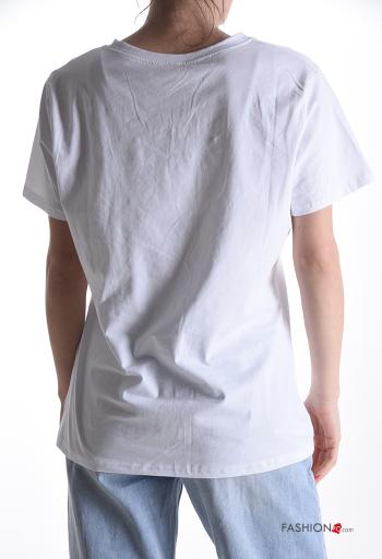 T-shirt in Cotone maniche corte girocollo con strass - ph 2