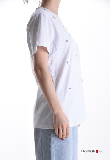 T-shirt in Cotone maniche corte girocollo con strass - ph 3
