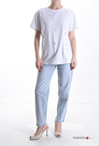 T-shirt in Cotone maniche corte girocollo con strass - ph 5