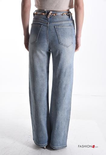 denim Cotton Jeans with rhinestones with buttons with zip with pockets with string with pearls with belt - ph 2