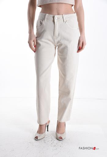 Jeans en Coton à boutons avec fermeture éclair avec poches - ph 1