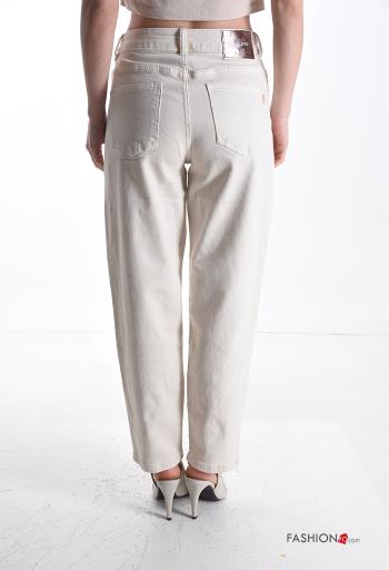 Jeans en Coton à boutons avec fermeture éclair avec poches - ph 2