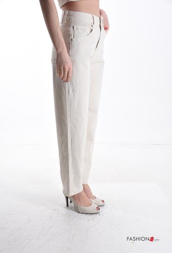 Jeans en Coton à boutons avec fermeture éclair avec poches - ph 3
