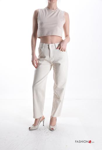 Jeans en Coton à boutons avec fermeture éclair avec poches - ph 5