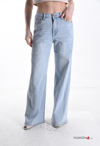 Jeans en Coton en denim wide leg à boutons avec fermeture éclair avec poches - ph 1