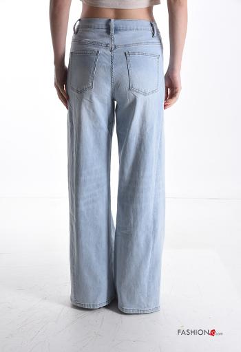 Jeans en Coton en denim wide leg à boutons avec fermeture éclair avec poches - ph 2